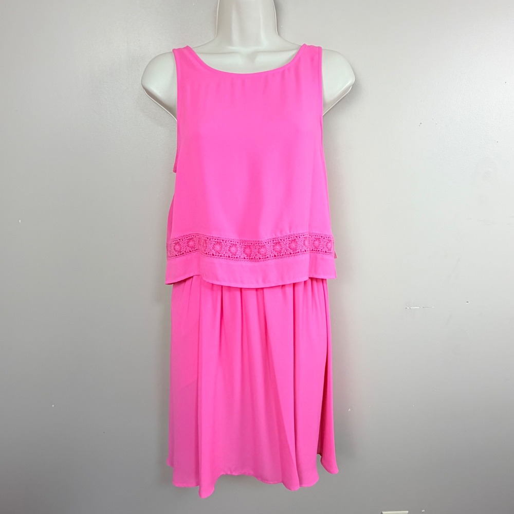 Decree Popover Dress Womens Large Pink Crochet Lace Trim Sleeveless NWT